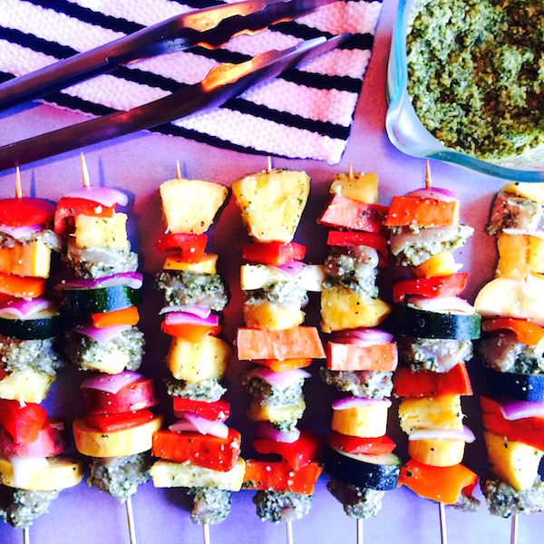 Pesto Chicken Skewers Assembled