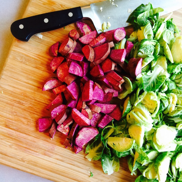 Purple Sweet Potatoes + Brussels Sprouts