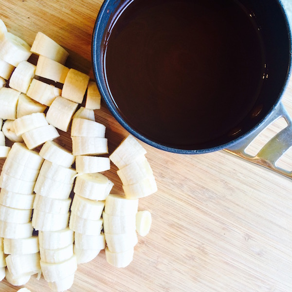 Sliced Bananas and Melted Dark Chocolate