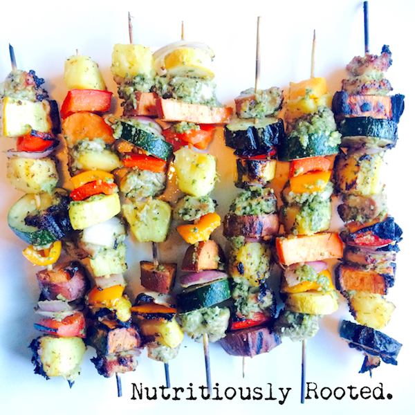 Pesto Chicken + Veggie Skewers