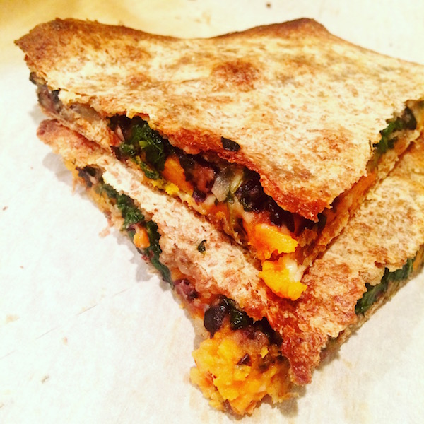 Sweet Potato, Black Bean + Spinach Quesadillas